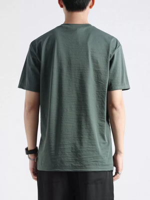 Men's relaxed fit olive green cotton t-shirt, back view