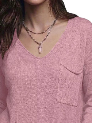 V-neck Chest Pocket Knit Top in Black, view 14