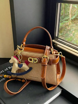 Pu Leather Crossbody Bag in Terracotta, fabric detail