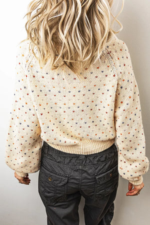 Geometric Print Button Front Cardigan in Beige, side view