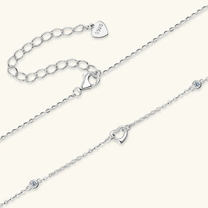 Silver linked heart pendant necklace with accent stones and 5925 charm.
