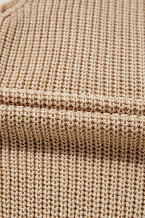 Tan knit tank top with a textured waffle stitch pattern.