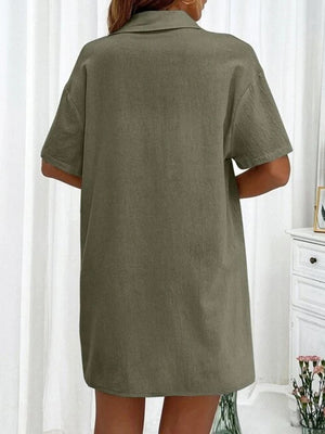Sage linen shirt and shorts co-ord set with short sleeves and collar