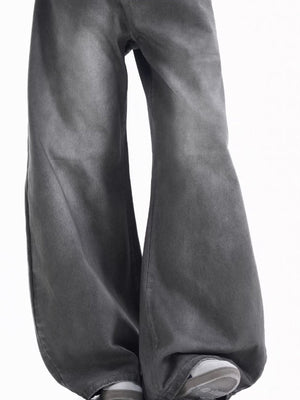 Men's relaxed fit wide-leg jeans in dark grey cotton denim.