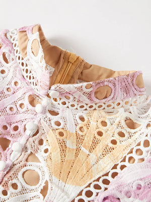 Luxe floral lace maxi gown with cutout details in pink and yellow ombre.