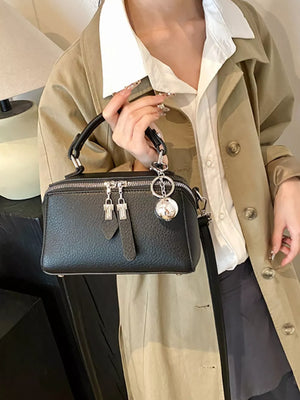 Textured Mini Pu Leather Handbag in Black, side view