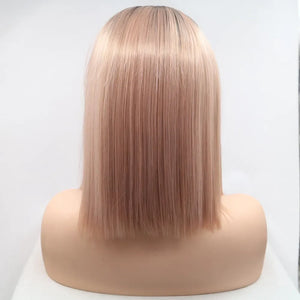 Ombre bob wig in black and pink, straight cut, shown from the back.