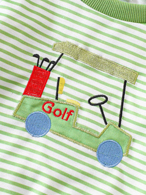 Children's Golf Cart Striped Top And Pants Set in Light Green, model styling view