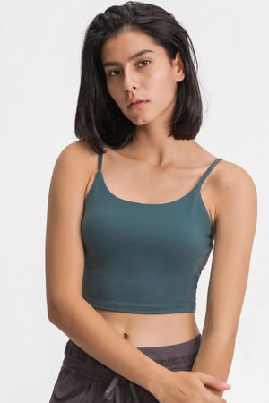 Turquoise scoop neck crop tank top with thin straps