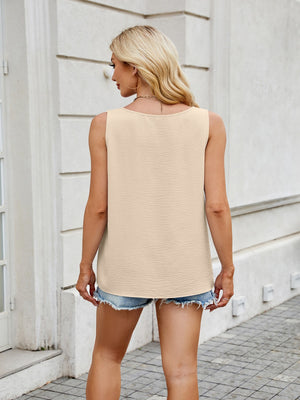 Tan textured tank top with keyhole detail and scoop neck