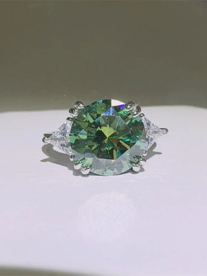 Emerald Prism Silver Ring with turquoise stone and clear side stones