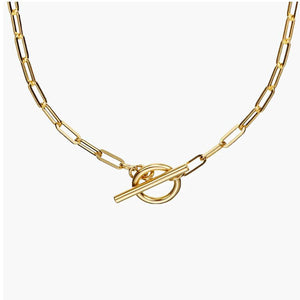 Gold-tone paperclip chain necklace with a toggle clasp, 18k gold-plated