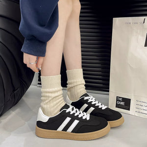 Round Toe Lace Up Sneakers in Black, side view