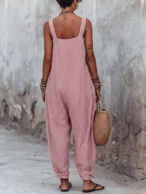 Full Size Striped Wide-leg Jumpsuit Plus Size, side view