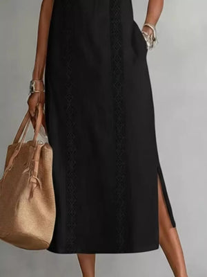 Sleeveless Lace Trim Midi Dress Plus Size, model styling view
