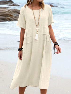 Full Size Casual Linen Blend Midi Dress in Royal Blue, front view