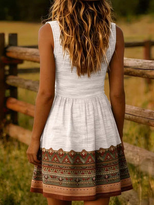 Bohemian Print Sleeveless Mini Dress in Blue, product detail