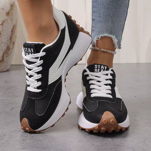 Color-blocked Platform Casual Sneakers in Black, model styling view
