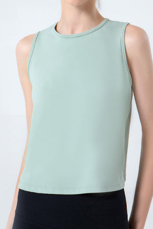 Light Green Sculpted Performance Tank Top with crew neck and sleeveless cut.