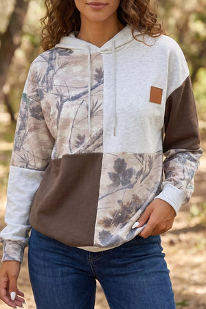 Multicolour Camo Print Drawstring Hoodie, front view