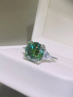 Emerald Prism Silver Ring with turquoise stone and triangular side stones.