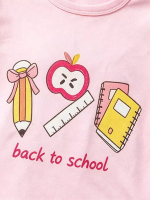 Children's Graphic Round Neck Tee And Shorts Set in Pink, close-up detail