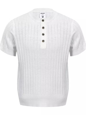 Men's Short Sleeve Ribbed Henley Top in Apricot, front view