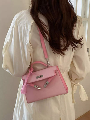 Contrast Trimmed Top-handle Crossbody Bag in Pink, alternate angle