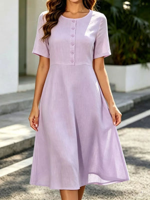 Button Detail A-line Midi Dress in Red, front view