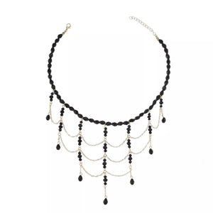 Beaded Choker Necklace With 18k Gold in Black, fit detail