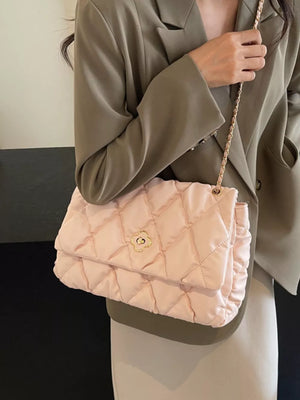 Quilted Chain Shoulder Bag in Pink, model styling view