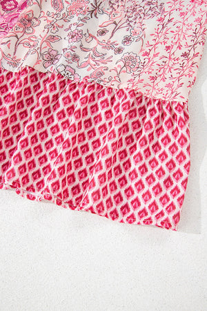 Printed tiered maxi skirt in dusty pink with floral and diamond patterns
