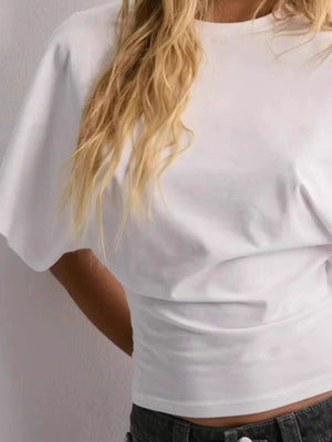 White batwing sleeve fitted t-shirt with a crew neck.