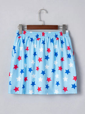 Light blue star print skort with pockets and drawstring waist