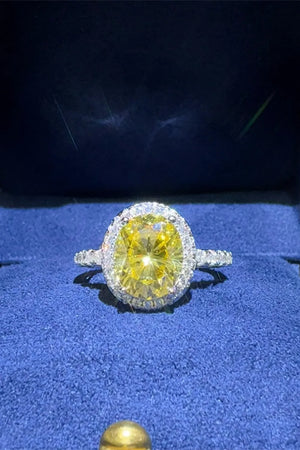 Yellow diamond halo ring in 925 silver with pave band