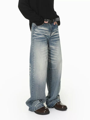 Men S Wide Leg Washed Jeans in Charcoal Gray, back view