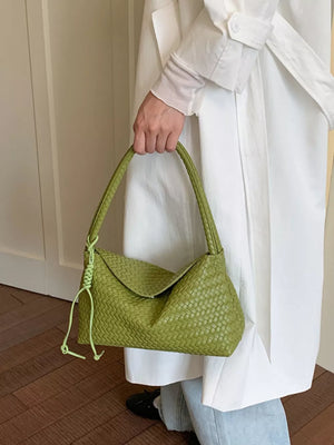 Woven Leather Shoulder Bag in Yellow, close-up detail