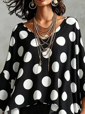 Polka Dot Asymmetrical Hem Blouse, product detail