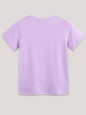Toddler lilac cotton t-shirt with crew neck and short sleeves.
