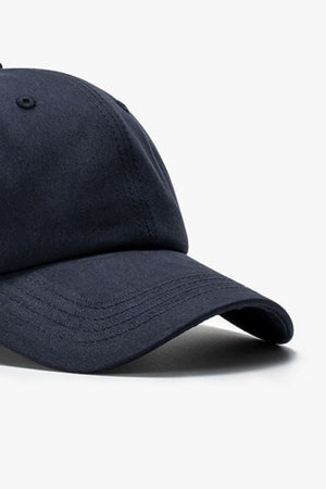 Navy cotton baseball cap with stitched detail on brim.