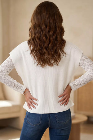 Solid Color Ribbed Knit Mock Neck Sweater, back view