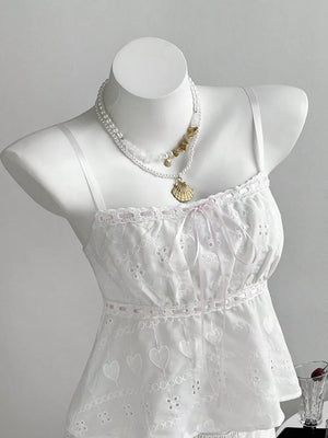 Lace Detail Eyelet Cami And Shorts Set, front view