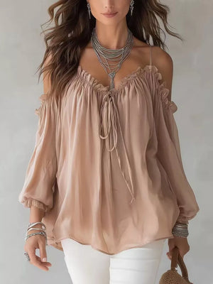 Frill Spaghetti Strap Tie Front Blouse in White, front view