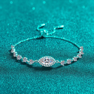 Adjustable silver bracelet with marquise and round clear crystal charms