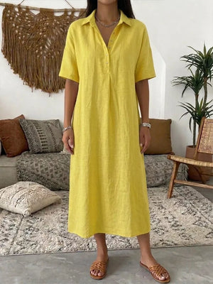Full Size Button Detail Half Sleeve Dress Plus Size, side view