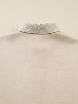 Lined western jacket in eggshell with a textured sherpa collar detail.