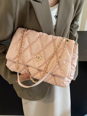 Quilted Chain Shoulder Bag in Pink, alternate angle