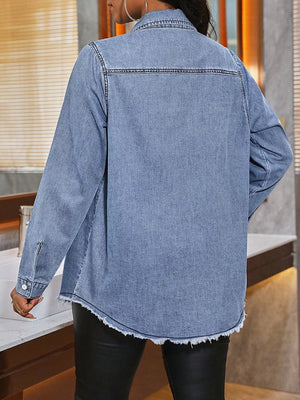 Raw Hem Button Up Denim Shirt, back view