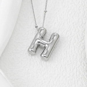 Sculpted initial H pendant necklace with beaded chain