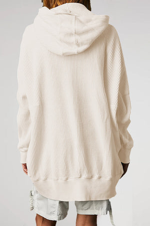 Beige waffle knit hooded zip-through jacket with a relaxed fit.